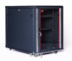 15U IT Rack 35 inches Depth Server Cabinet Glass Door Lock on Casters with Bonus