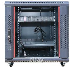 15U IT Rack 35 inches Depth Server Cabinet Glass Door Lock on Casters with Bonus