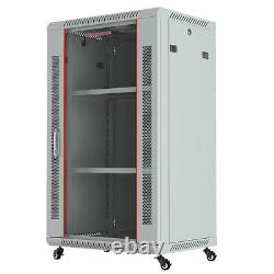18U Rack 24 Inch Deep Portable Server Cabinet Glass Door Lock Light Gray Colour