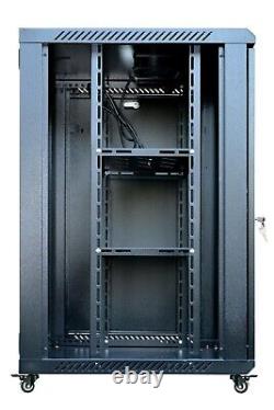18U Wall Mount Server Cabinet Enclosure Rack Glass Door Lock with Fan on Rollers