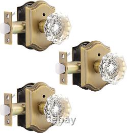 3 Pack Privacy Crystal Glass Door Knobs with Lock, Heavy Duty Door Locksets With
