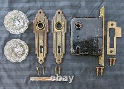 5 avail Antique Vintage Old Art Deco Interior Door Lockset Glass Knob Plate Lock
