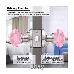 6 Pack Privacy Door Locks for Bedroom and Bathroom, Pink Glass Door Knob with