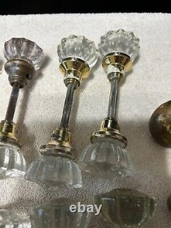 ANTIQUE GLASS DOOR KNOB 12PT SETS With LOCKING AND BRASS JAM PLATES