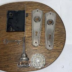 ANTIQUE VTG ART DECO GLASS DOOR KNOB SET WITH PLATE AND MORTISE LOCK WithKey Works