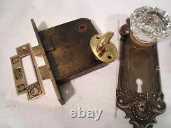 Antique 12 pt Glass Door Knob Set Privacy NOS Mortise Lock Thumb Turn #886