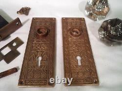 Antique 8 pt Glass Door Knob Set Mortise Lock with Key 3 sets avail. #843
