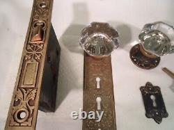 Antique BRILLIANT 8 pt Glass Door Knob Set Mortise Lock with 2 keys #885