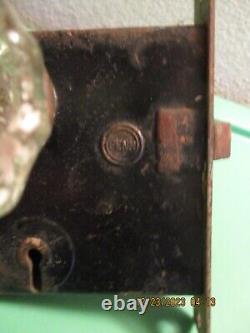 Antique Penn Door Lock Latch and 12 point Glass Door Knobs (NO KEY)