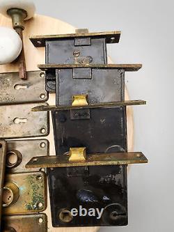 Antique Skeleton Key Door Locks, Brass Escutcheons, Glass Knobs 4 Sets