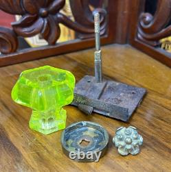 Antique Vaseline Glass Octagonal Door Knob Handle Cabinet Lock Drawer Handle