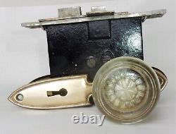 Antique Vintage Bathroom Door Set Art Deco Backplate Glass Knob Mortise Lock Key