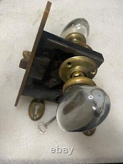 Antique corbin MORTISE LOCK with KEY / glass doorknobs/ rosettes