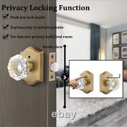 Interior Door Locksets in Antique Brass, Octagonal Crystal Doorknobs for Bed/Bath