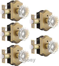 Interior Door Locksets in Antique Brass, Octagonal Crystal Doorknobs for Bed/Bath