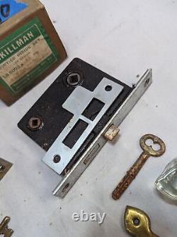 NOS Vtg 2 Skillman Door Mortise Lock Set Brass & Nickel 12 Pt Glass Knob Key #10