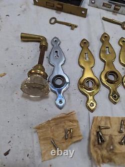 NOS Vtg 2 Skillman Door Mortise Lock Set Brass & Nickel 12 Pt Glass Knob Key #11