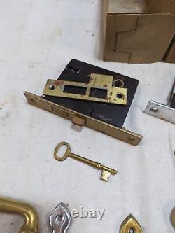 NOS Vtg 2 Skillman Door Mortise Lock Set Brass & Nickel 12 Pt Glass Knob Key #11