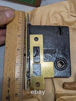 NOS Vtg Skillman Door Mortise Lock Set Brass Backplate 12 Pt Glass Knob Key #2