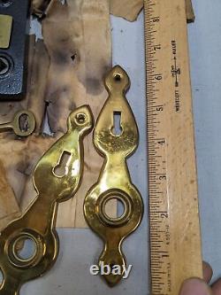 NOS Vtg Skillman Door Mortise Lock Set Brass Backplate 12 Pt Glass Knob Key #3