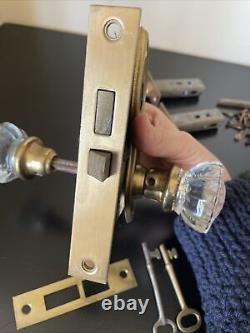 Skillman Door Mortise Lock Set Brass Backplate 12 Sides Glass Knob Lot