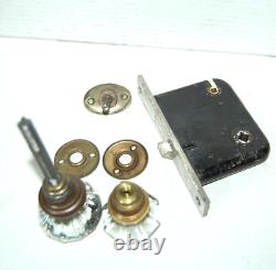 VINTAGE GLASS & BRASS DOOR KNOB WITH LOCK ASSEMBLY & hardware octagon 8 sided