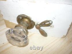 VTG Antique Entry Door Lock Set Brass Glass Knob Mortise Hardware dead bolt