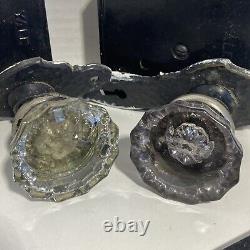 Vintage Art Deco Glass Door Knobs With Mortise Lock Set Hinges Clear & Purple