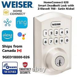 Weiser HomeConnect 620 Smart Deadbolt Lock with Z-Wave 700 Satin Nickel